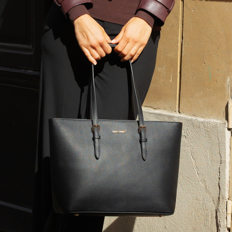 Sac cabas femme noir Janys David Jones porté à la main pour travail ou loisirs